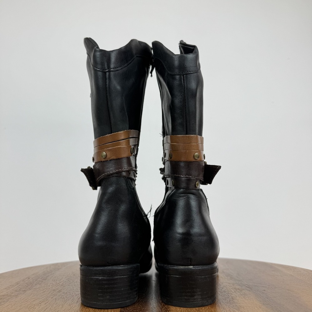 Womens Sandro Moscoloni Robin Belted Black Leather Cowboy Boots Size 7 M GUC - Picture 7 of 9